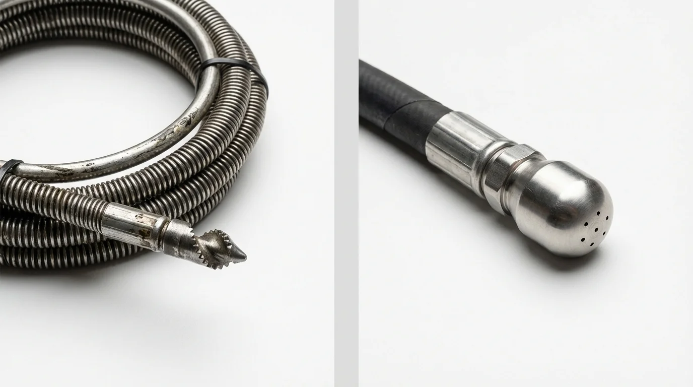 Drain snake cable and hydro jetting nozzle used for drain cleaning in Sour Lake, TX