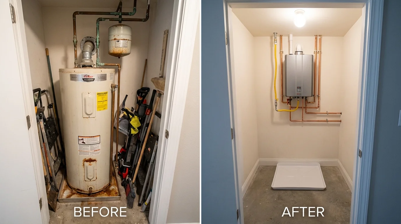 Tank water heater versus wall-mounted tankless unit comparison for Sour Lake, TX homeowners