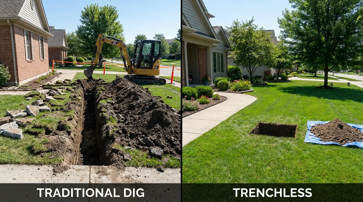 Trenchless sewer repair with minimal yard damage versus traditional excavation in Sour Lake, TX